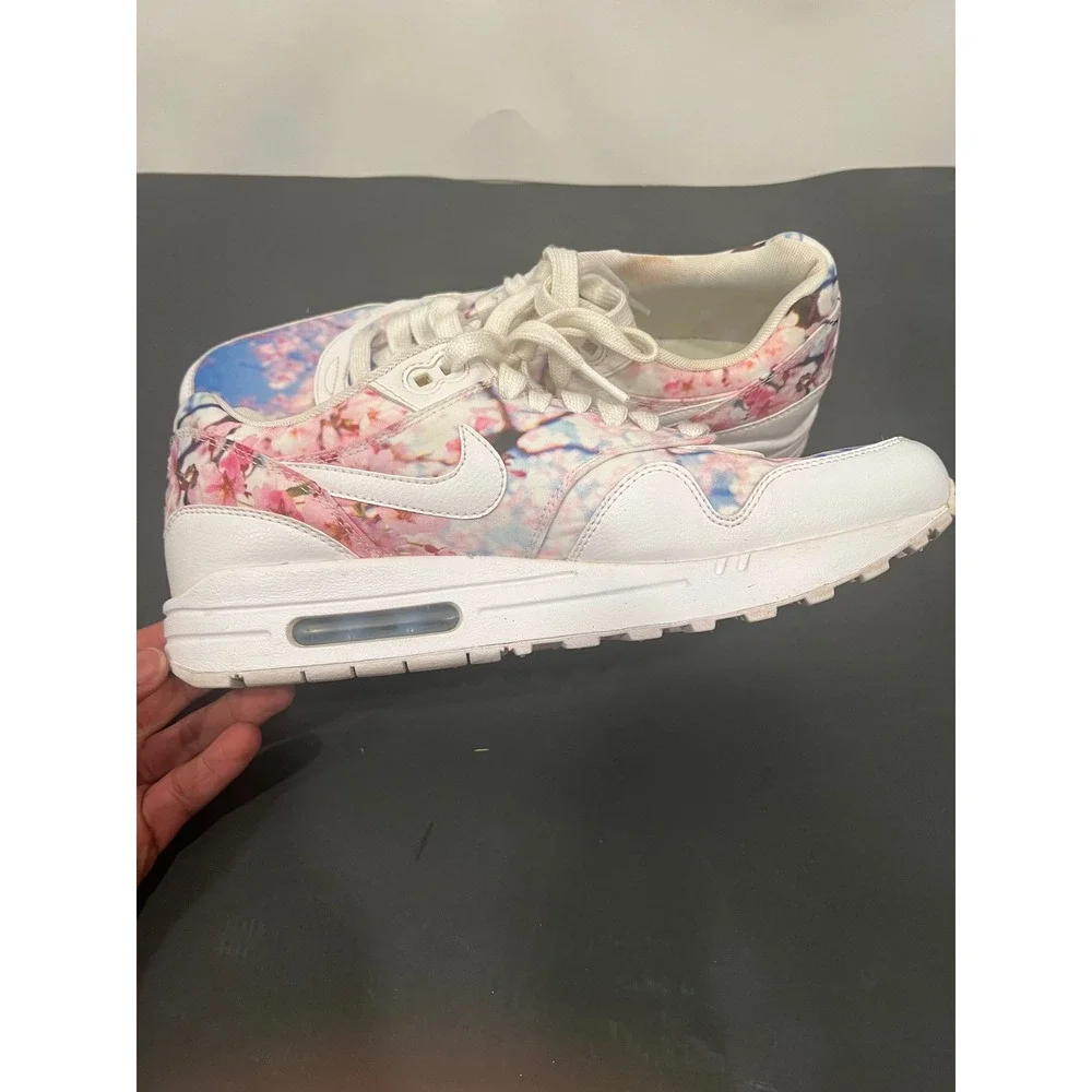 Nike Air Max 1 Sneakers Womens 9.5 White Pink Cherry Blossom Good Floral Print